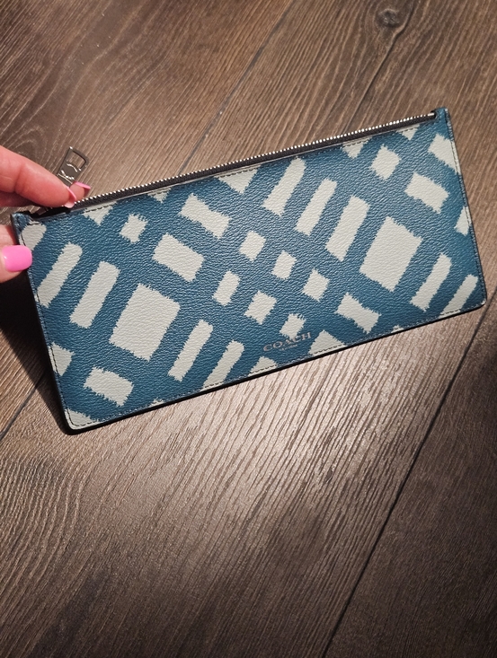 Coach Handbags - NWOT Coach Blue Geometric Zip Clutch Pouch
